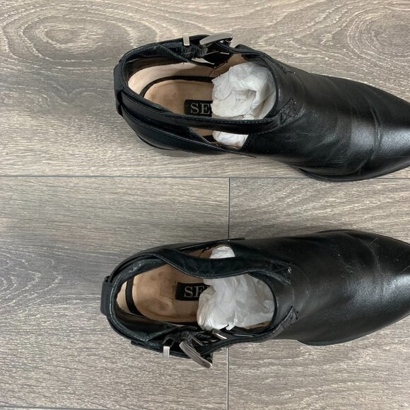 SENSO Biker Moto Buckle Leather Ankle Boots Booties Cut out sides Black Size 6 - Picture 11 of 16